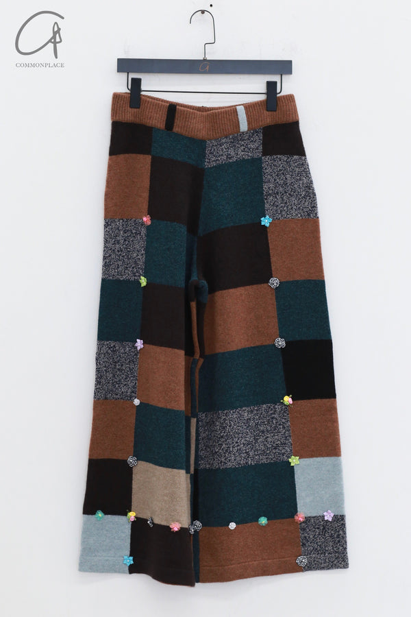 YANYAN KNITS 24 Autumn and Winter Plaid Oversized Pants YYK-YYW23-1712-ZONGPIN Brown Colorblocking